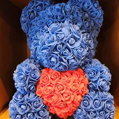 Bear Blue and Red Hart 40cm