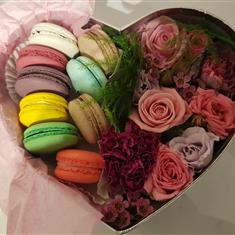 Purple Bow Floral Surprise Box with Macaroons 2 sizes