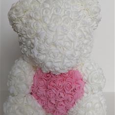 White and bright pink Bear 40 cm Handmade