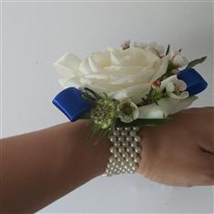 Royal Blue and White Corsage 